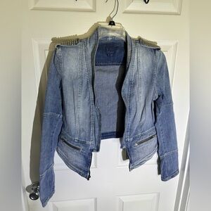Guess Light Blue Denim Studded Jean Rocker Chick Biker Jacket, Women’s M